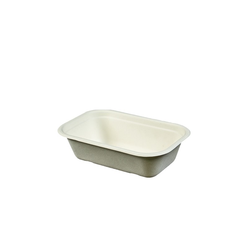 Bio Schale Bagasse/Zuckerrohr naturweiß rechteckig, 650ml, 20,5x13x5,6cm