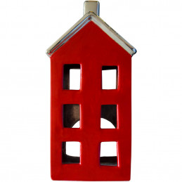 Windlicht Haus, 18 cm, rot